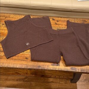 ALO Yoga Brown Ribbed Knitwear 2 pieces set